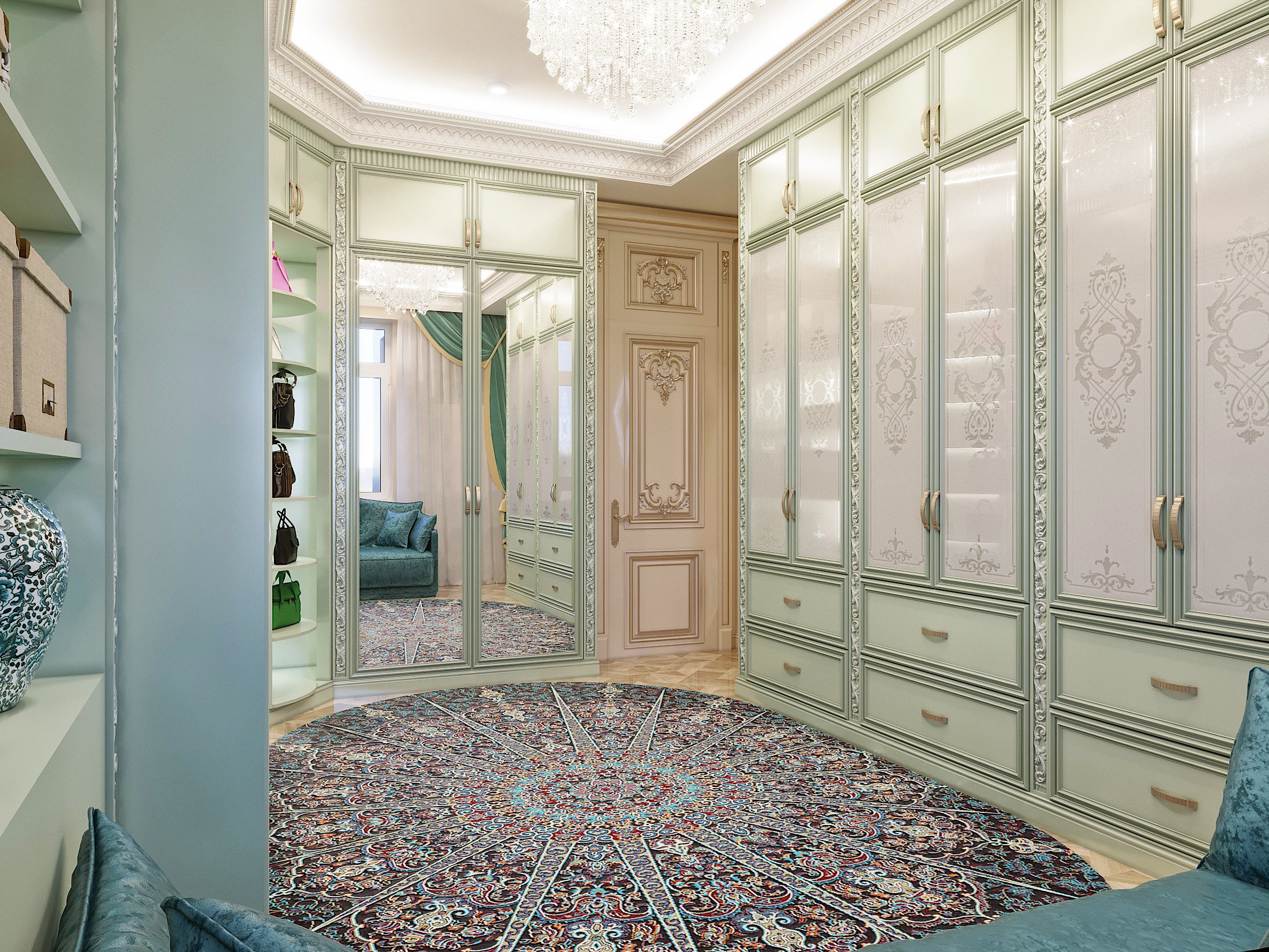 Изысканный гардероб в классическом стиле, апартаменты в ЖК Dostyk Residence, Алматы