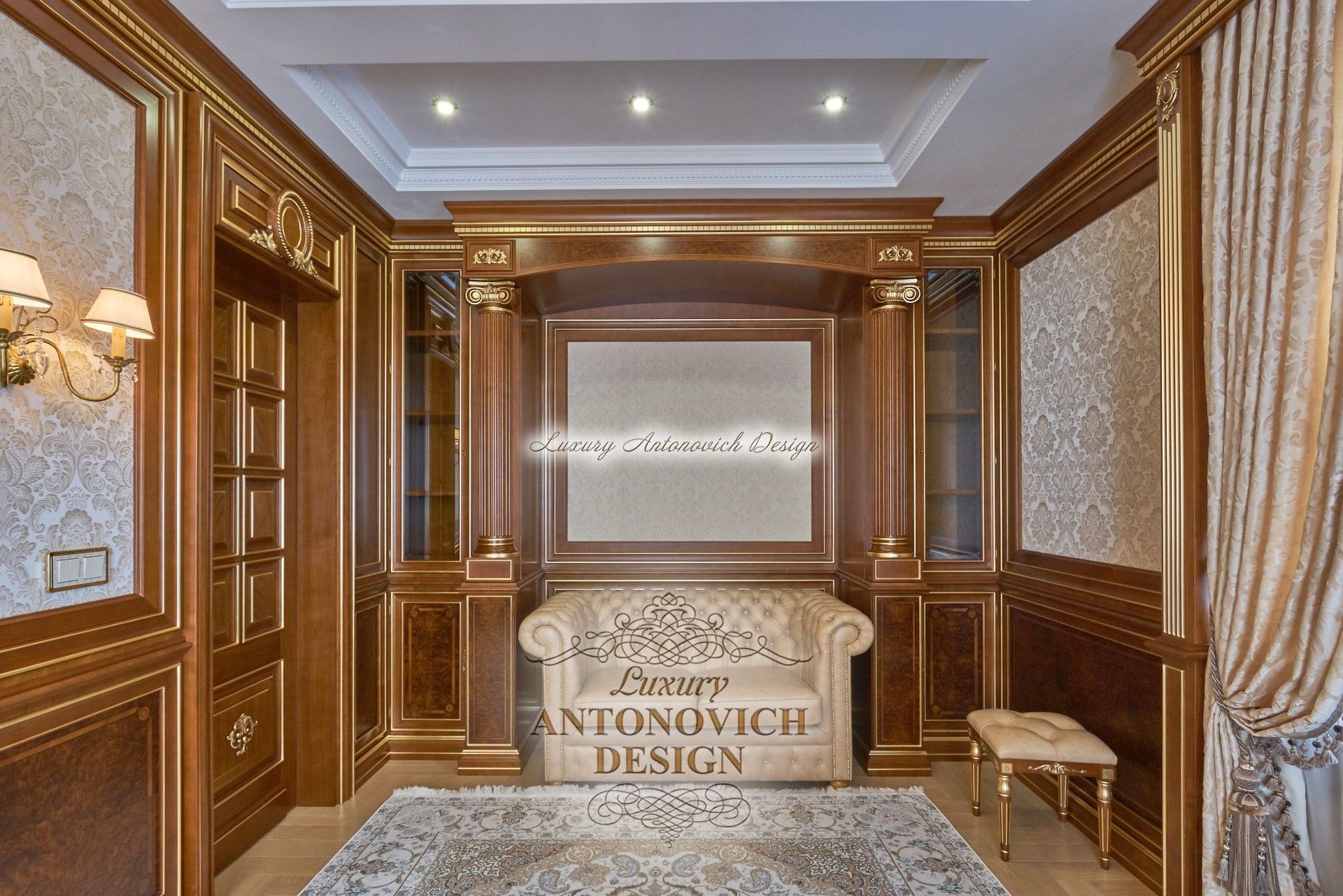 Изысканный классический дизайн интерьера спальни коттеджа в Астане