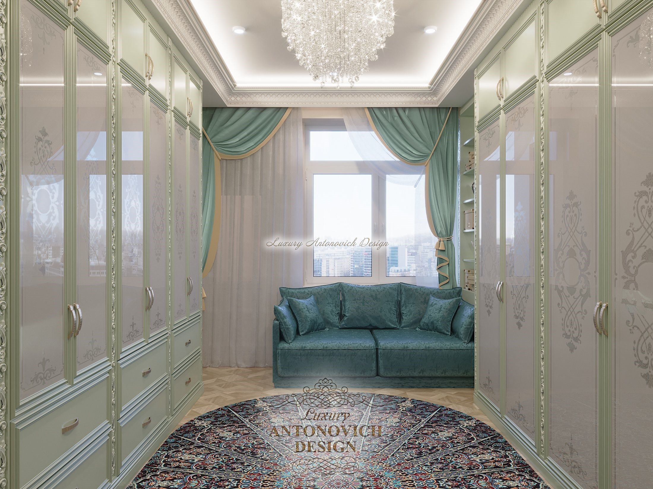 Стильный гардероб в классическом стиле, апартаменты в ЖК Dostyk Residence, Алматы