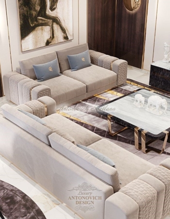 Элитный современный дизайн интерьера гостиной, элитные апартаменты в ЖК Сулу в Астане