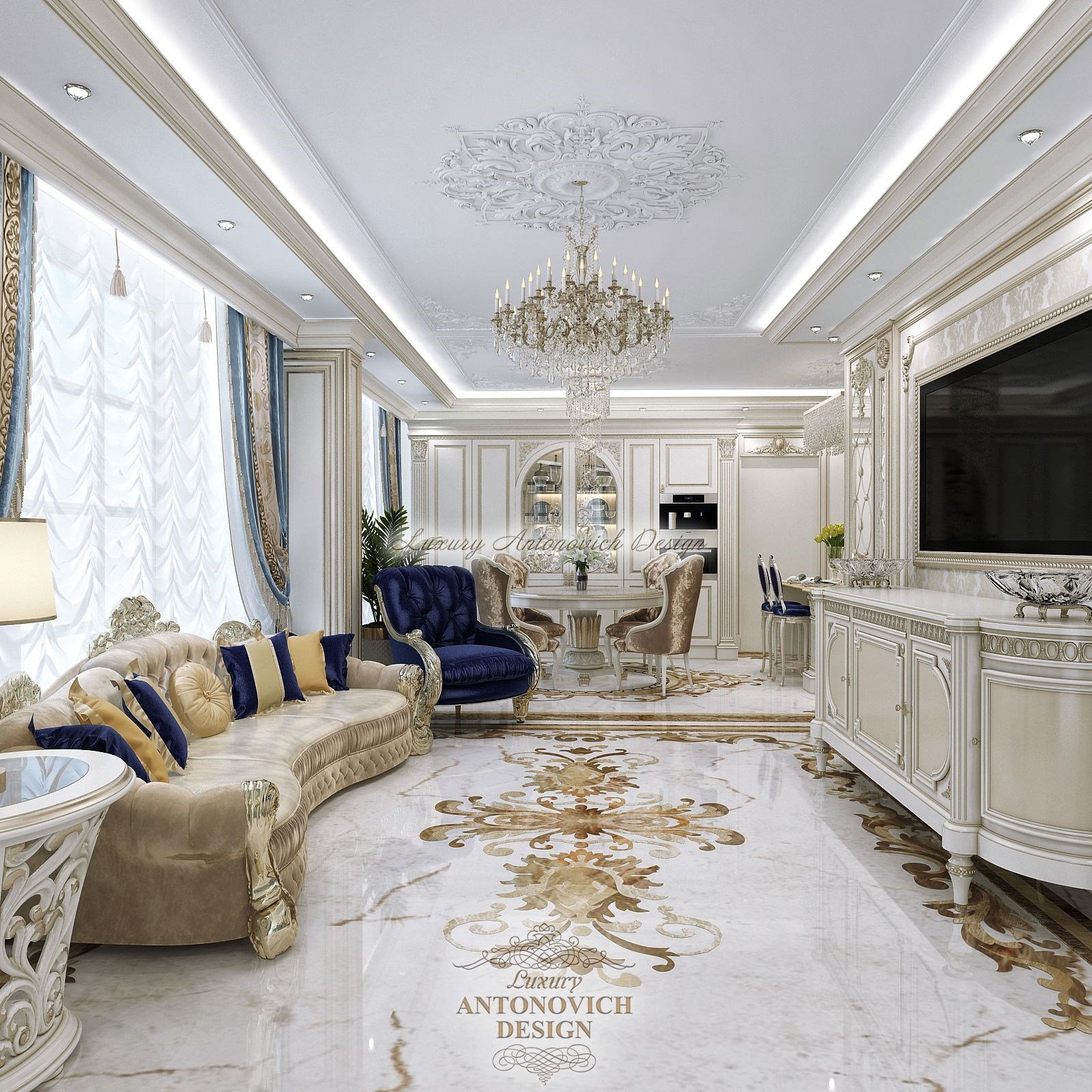 Изысканный интерьер столовой в классическом стиле, квартира в Астрахани