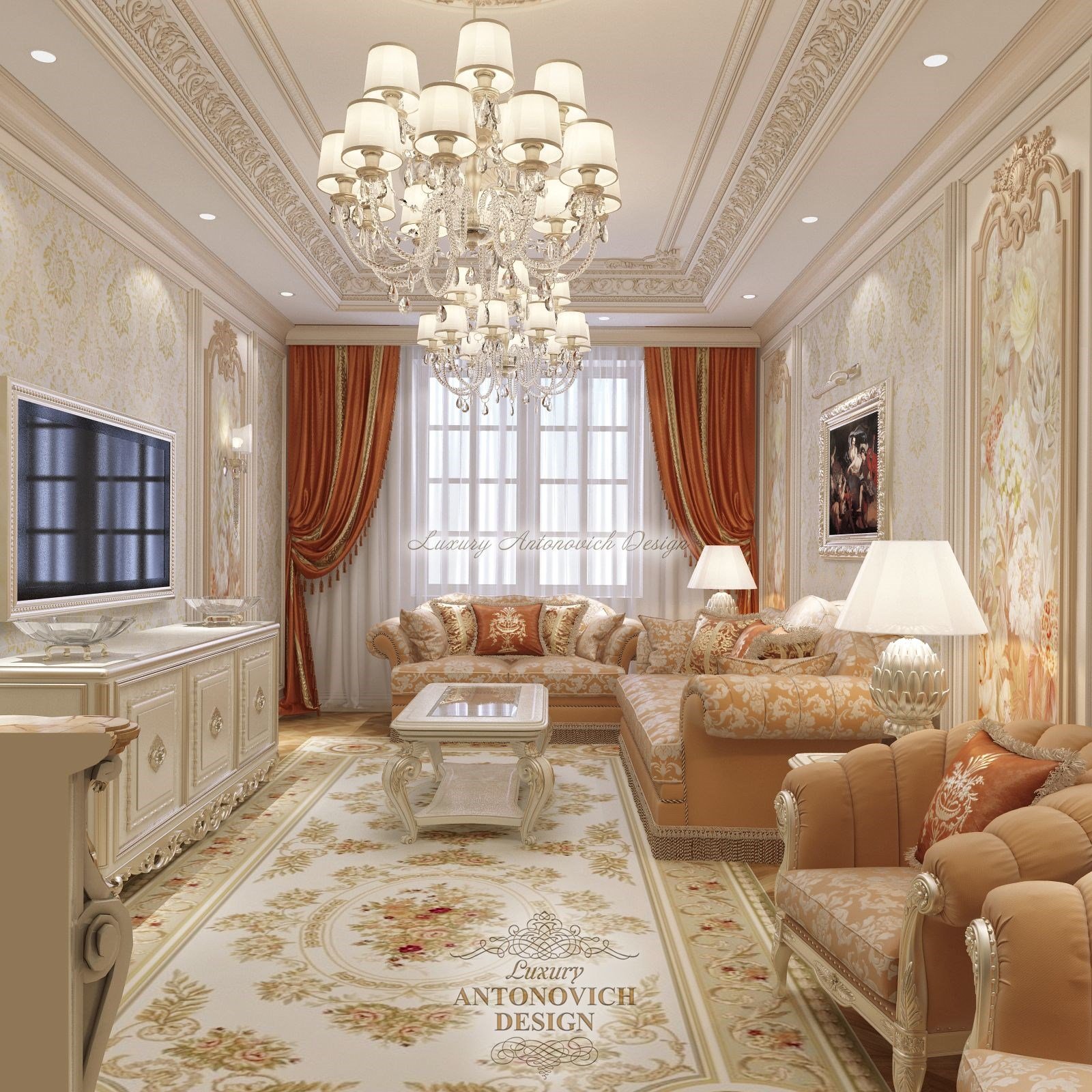 Роскошный интерьер гостиной, Квартира для большой семьи в Алматы