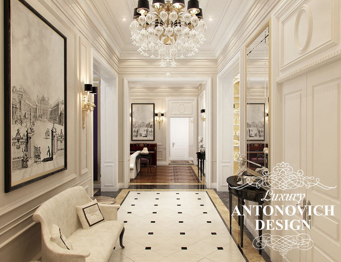Элитный дизайн проект виллы с роскошным холлом в стиле современная классика от студии Antonovych Design