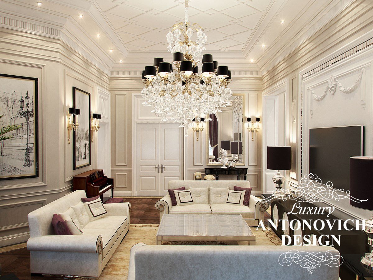 Элитный дизайн интерьера дома с элитной мебелью в стиле современная классика от студии дизайна в Астане Antonovych Design