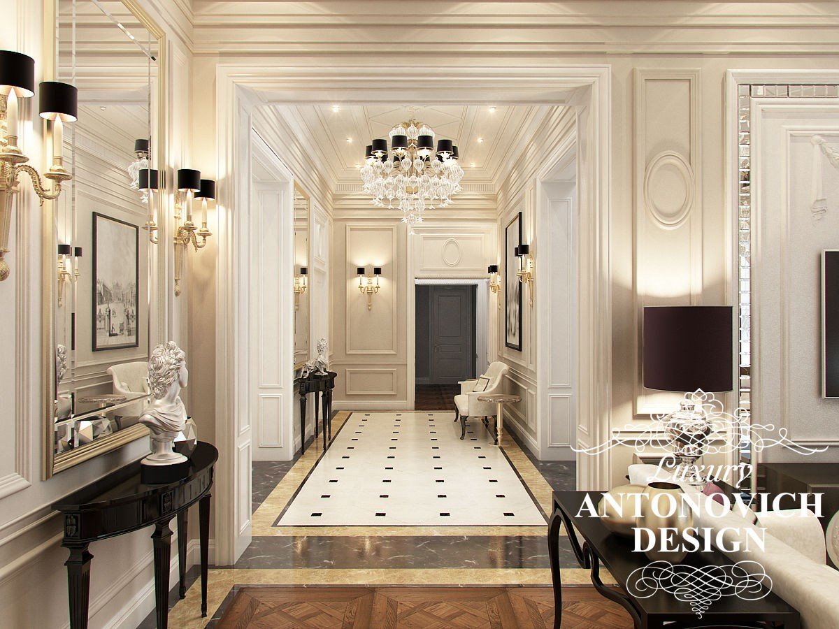 Элитный дизайн интерьера дома с красивой кухней и столовой в стиле современная классика от Antonovych Design
