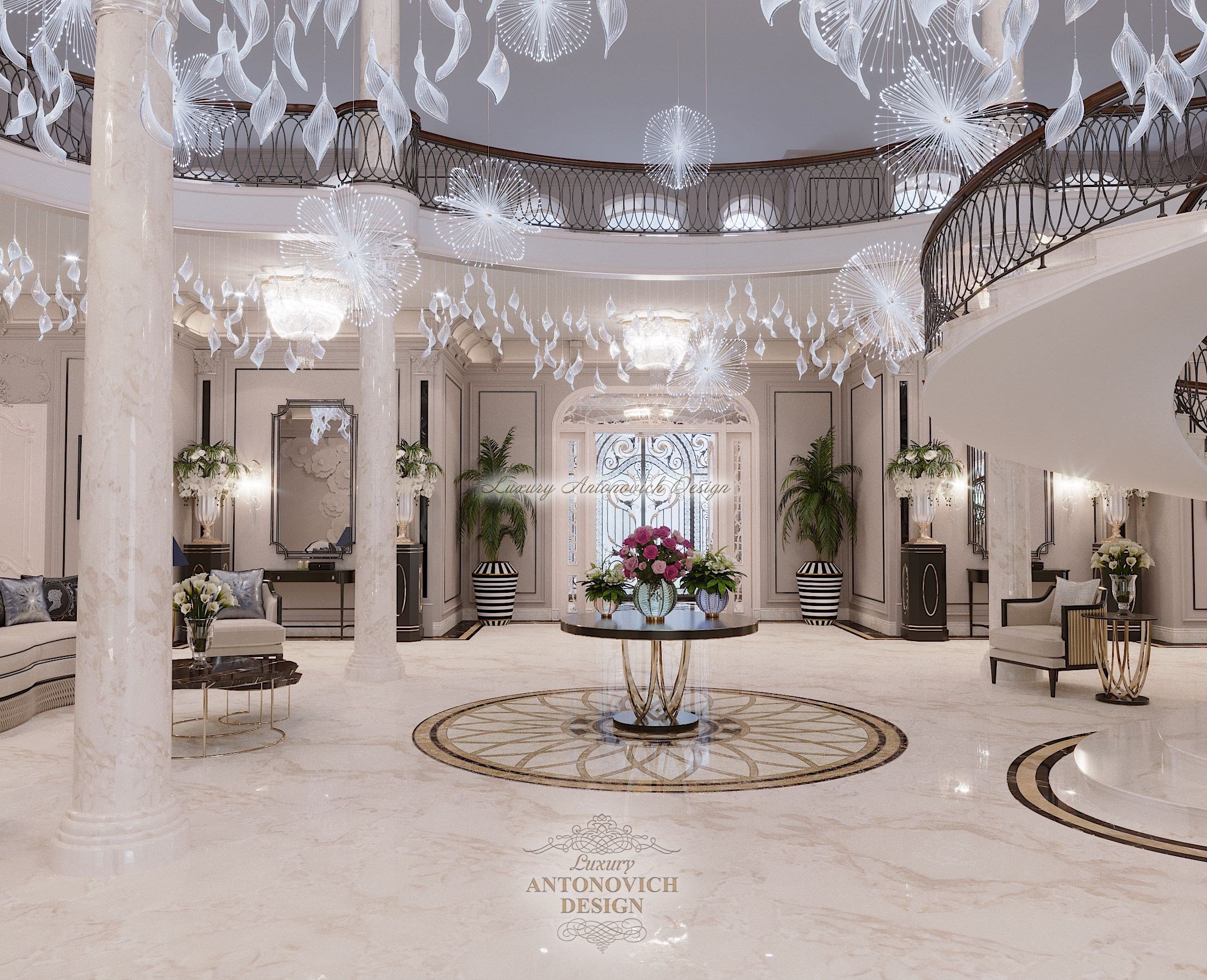 Изысканный интерьер холла особняка в стиле новая классика в Нур-Султане