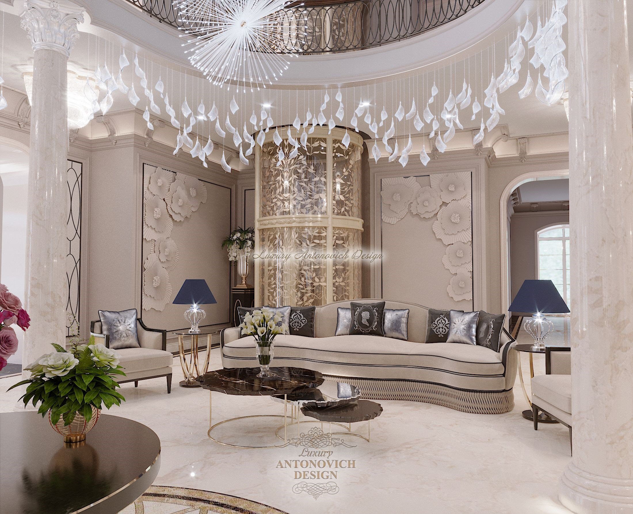 Респектабельная столовая-гостиная особняка в стиле современная классика в Астане
