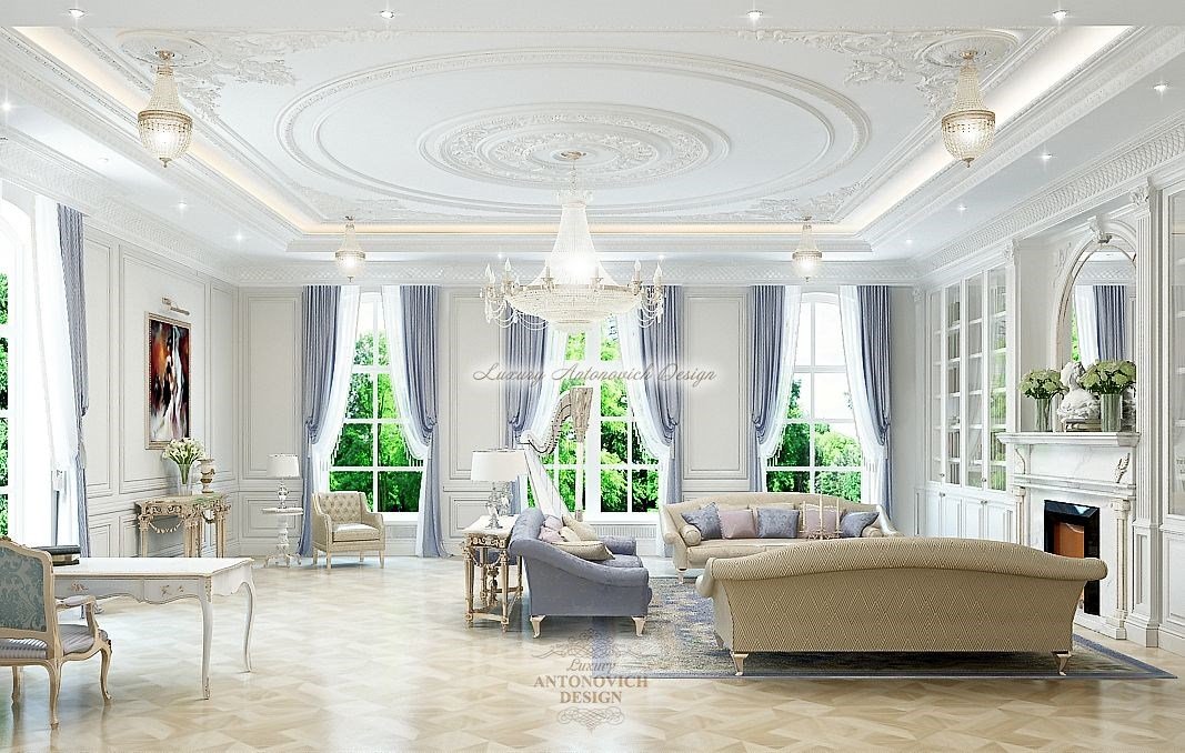 Элитный дизайн интерьера  спальни Зарины в стиле современная классика особняка в Нур-Султане