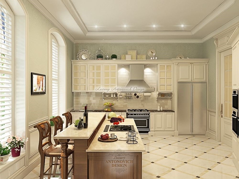 Эксклюзивный дизайн интерьера кухниЛуизы в стиле классика особняка в Нур-Султане