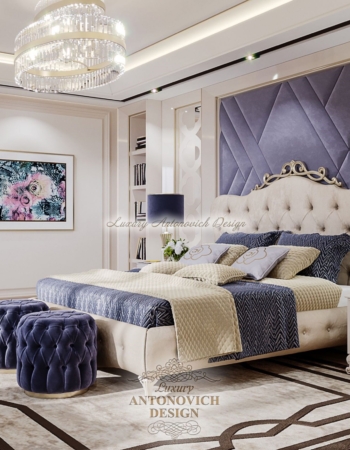 Стильный интерьер хозяйской спальни в стиле неоклассика, Элитный дом в Астане