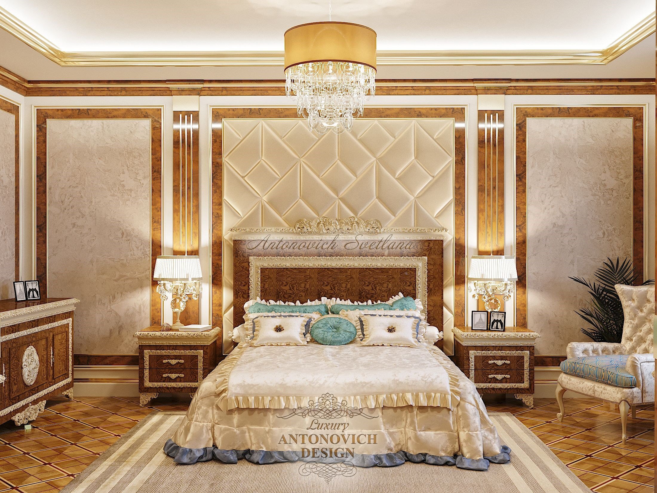 Респектабельная спальня в стиле неоклассика, особняк в Алматы