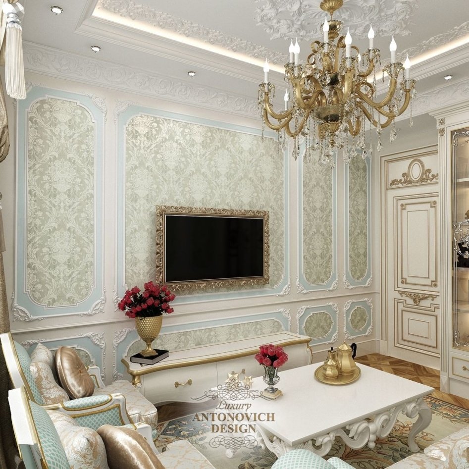 Дизайн интерьера роскошной гостиной в классическом стиле