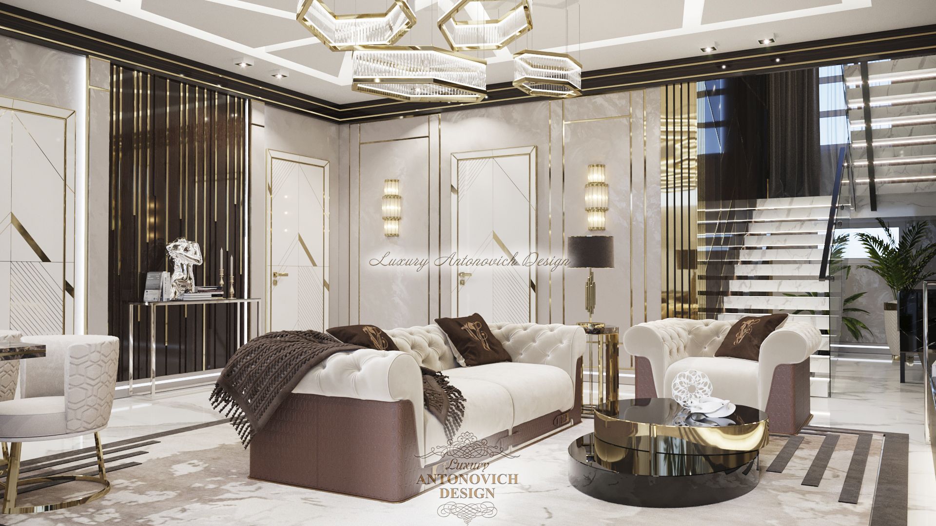 Роскошный интерьер гостиной в стиле контемпорари от студии Antonovych Design