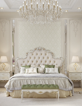Интерьер спальни с зелёными акцентами в декоре