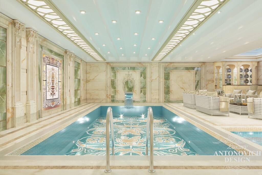 Pool with lounge area and bar - Современный дизайн интерьера в Астане ...