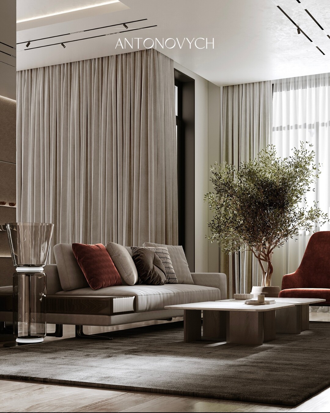 RAAF Group — современная концепция интерьера гостиной в ЖК Swiss Collection